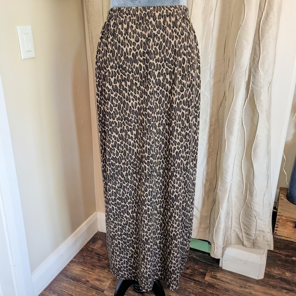 Vintage 90s Y2K Animal Leopard Print Maxi‎ Skirt S/M Column Slit Phoebe Mob Wife
